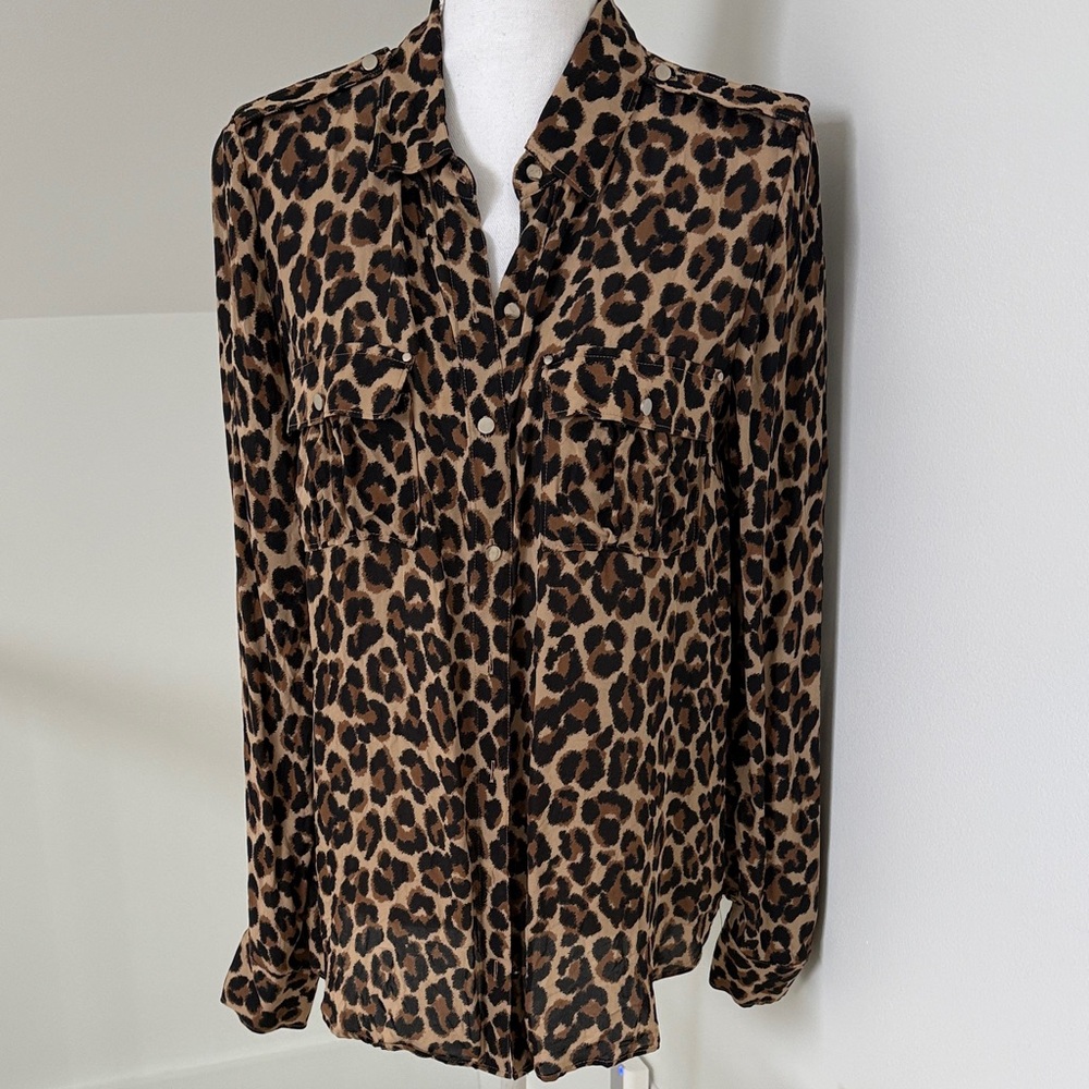 White House Black Market Leopard Print Button Down Shirt